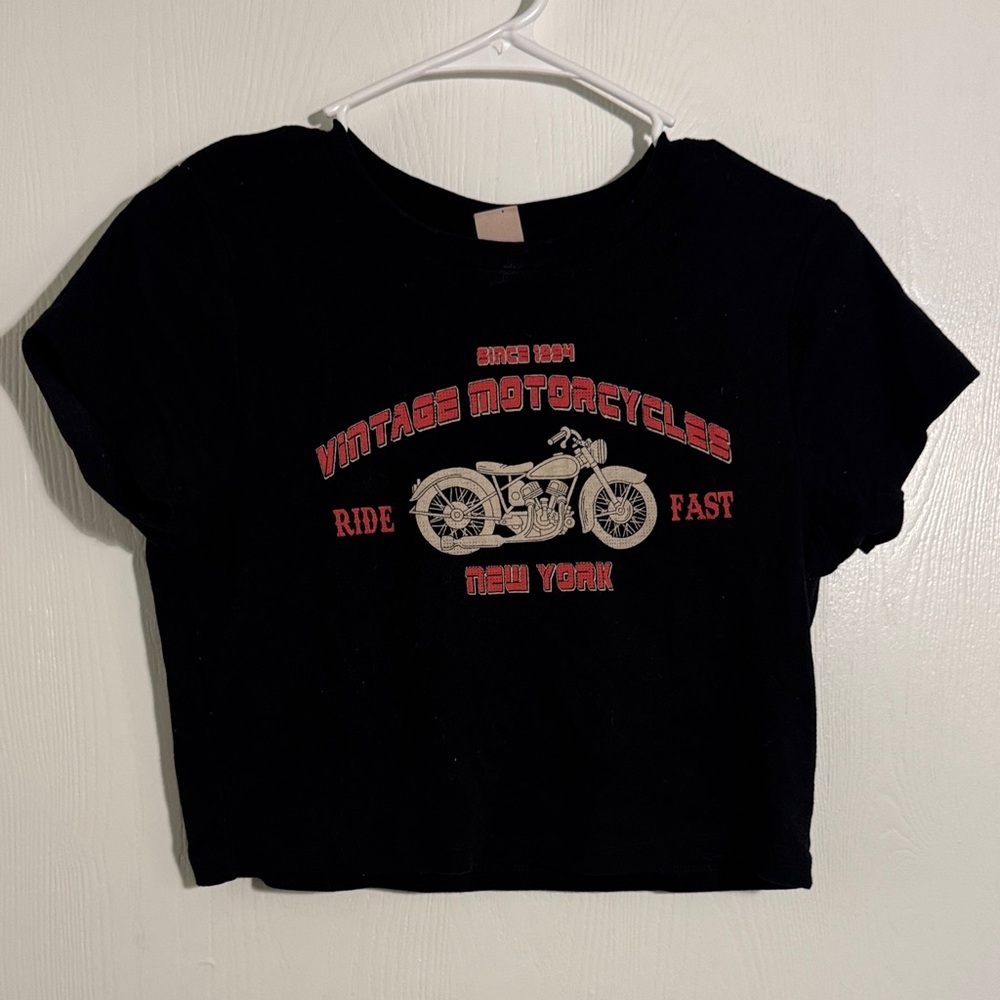 Vintage Look Motorcycles Black Crop Top